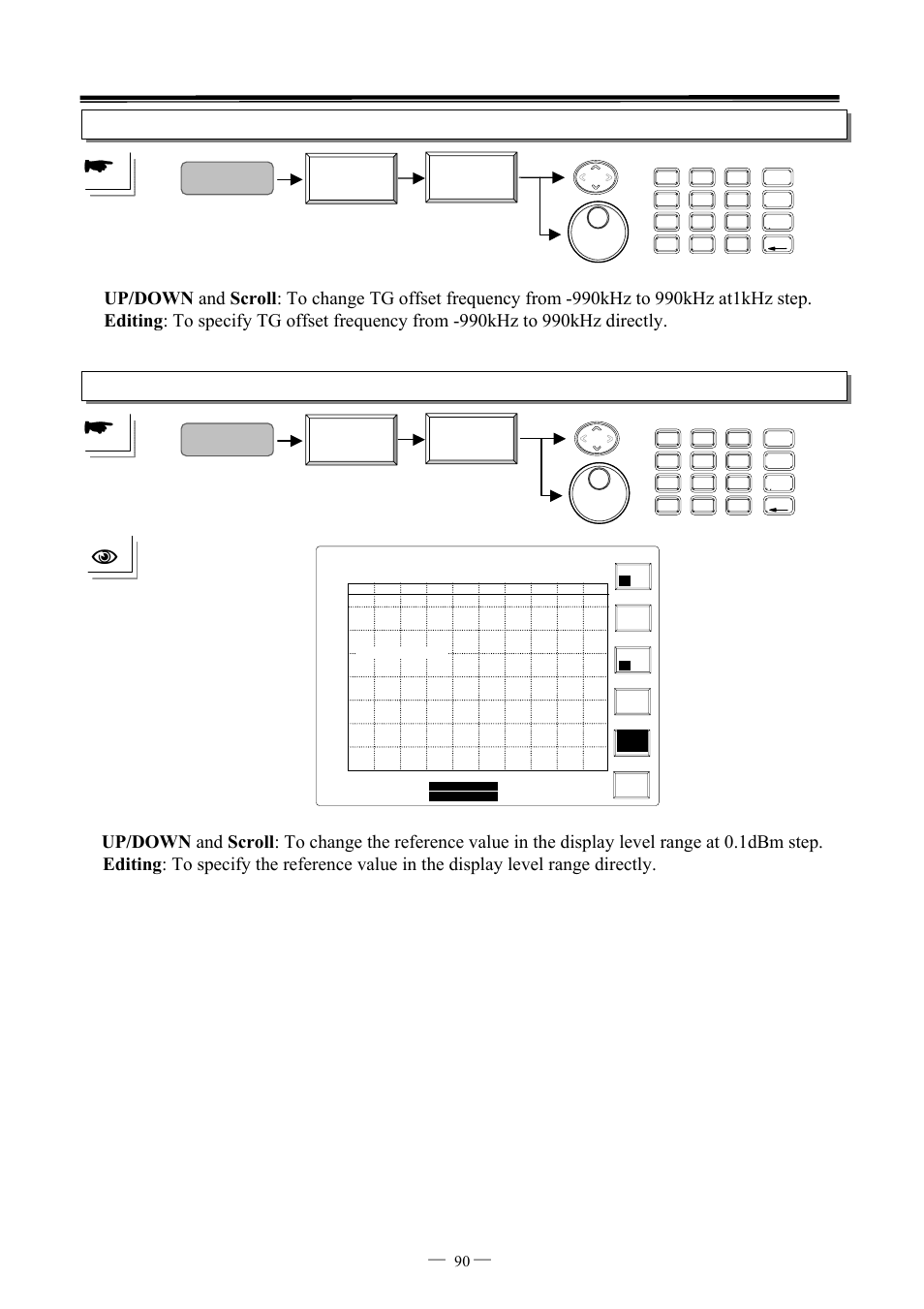 Option tg offset, Option tg ref value, 7ghz spectrum analyzer operation manual ⎯ ⎯ 90 | GW Instek GSP-827 User Manual User Manual | Page 91 / 97