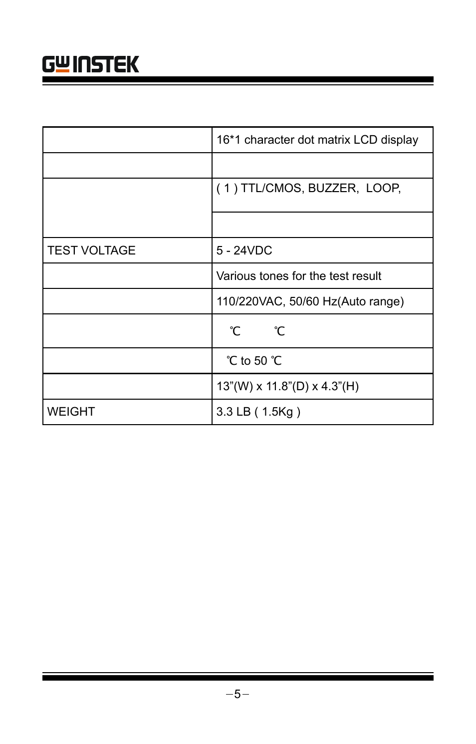 Specifications | GW Instek GUT-6000A User Manual | Page 5 / 34
