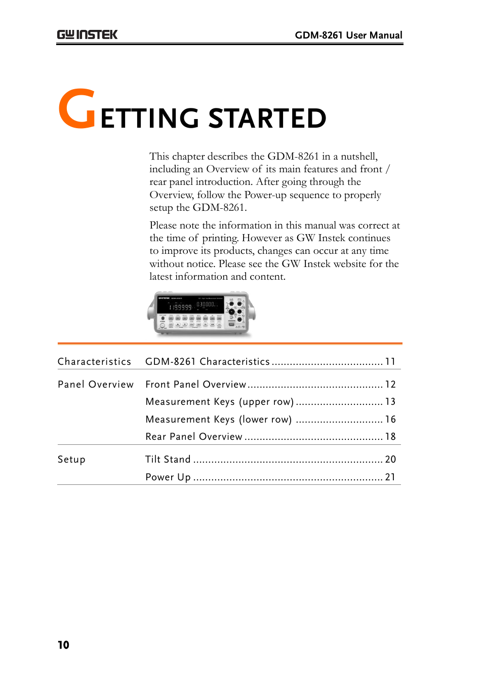 Getting started, Etting started | GW Instek GDM-8261 User Manual User Manual | Page 10 / 224