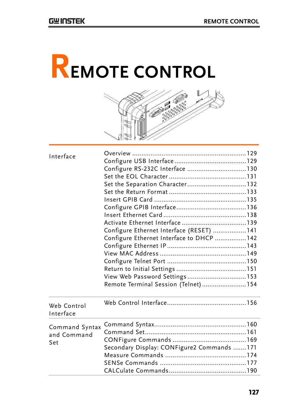 Remote control, Emote control | GW Instek GDM-8261 User Manual User Manual | Page 127 / 224