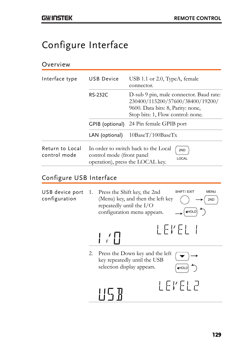 Configure interface, Overview, Configure usb interface | GW Instek GDM-8261 User Manual User Manual | Page 129 / 224