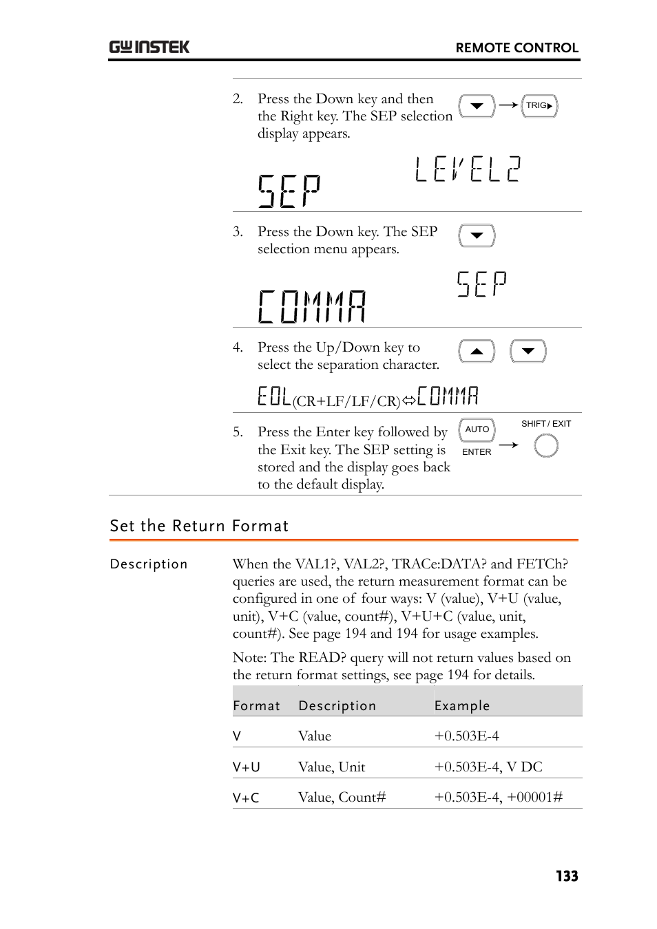 Set the return format | GW Instek GDM-8261 User Manual User Manual | Page 133 / 224