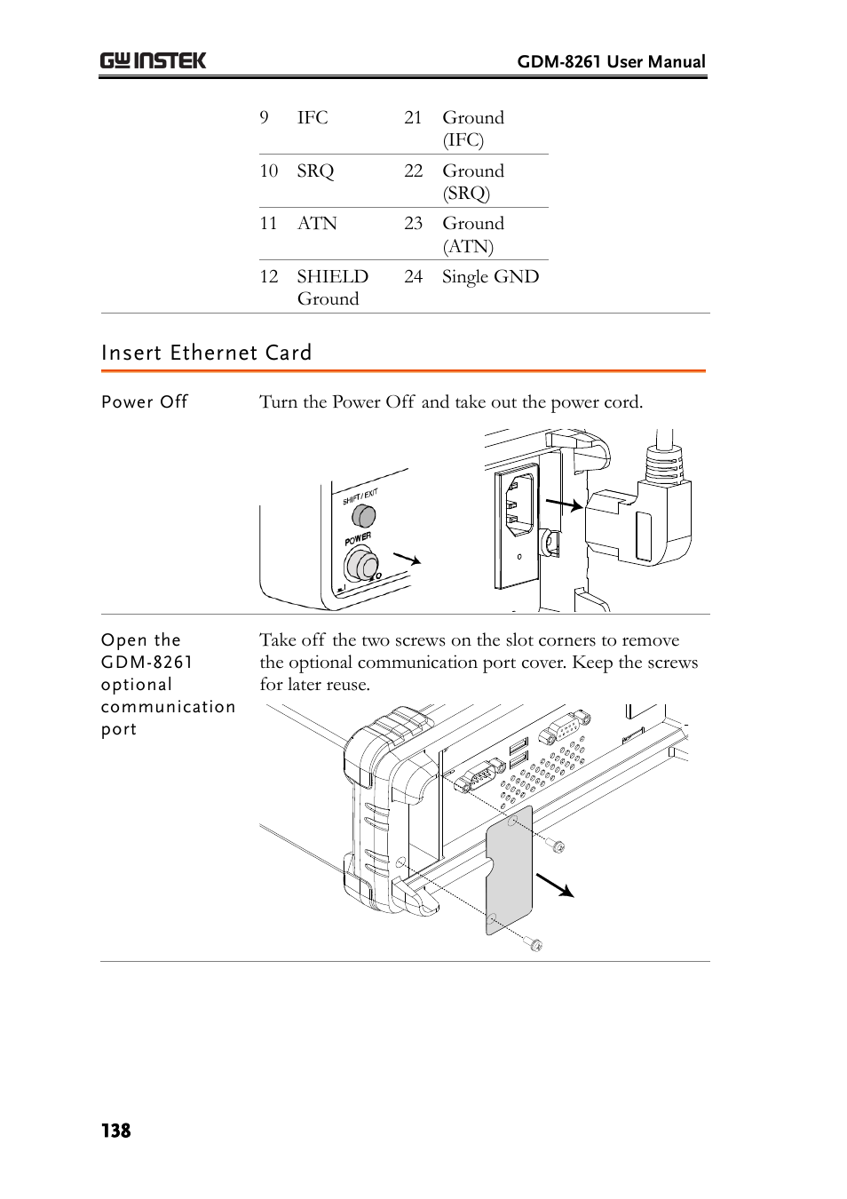 Insert ethernet card | GW Instek GDM-8261 User Manual User Manual | Page 138 / 224