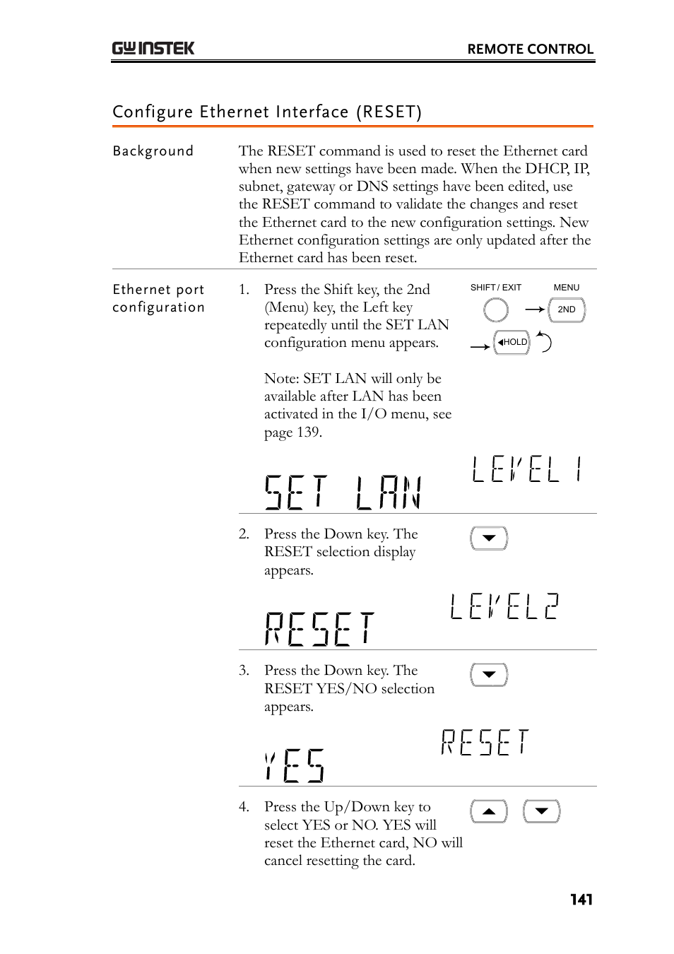 Configure ethernet interface (reset) | GW Instek GDM-8261 User Manual User Manual | Page 141 / 224