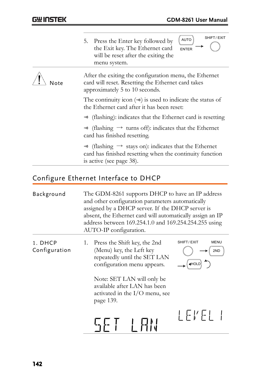 Configure ethernet interface to dhcp | GW Instek GDM-8261 User Manual User Manual | Page 142 / 224