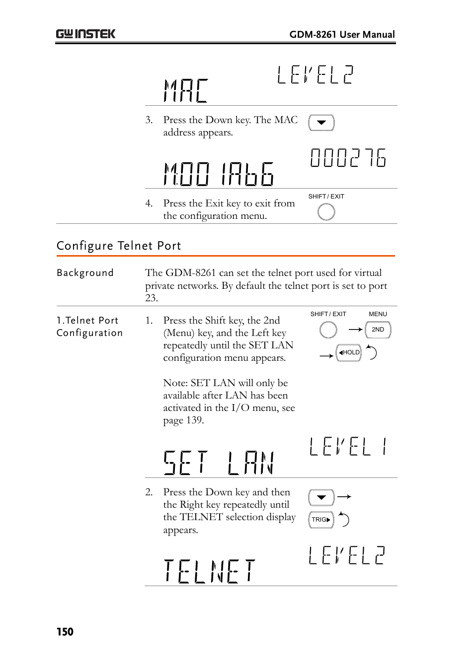 Configure telnet port | GW Instek GDM-8261 User Manual User Manual | Page 150 / 224