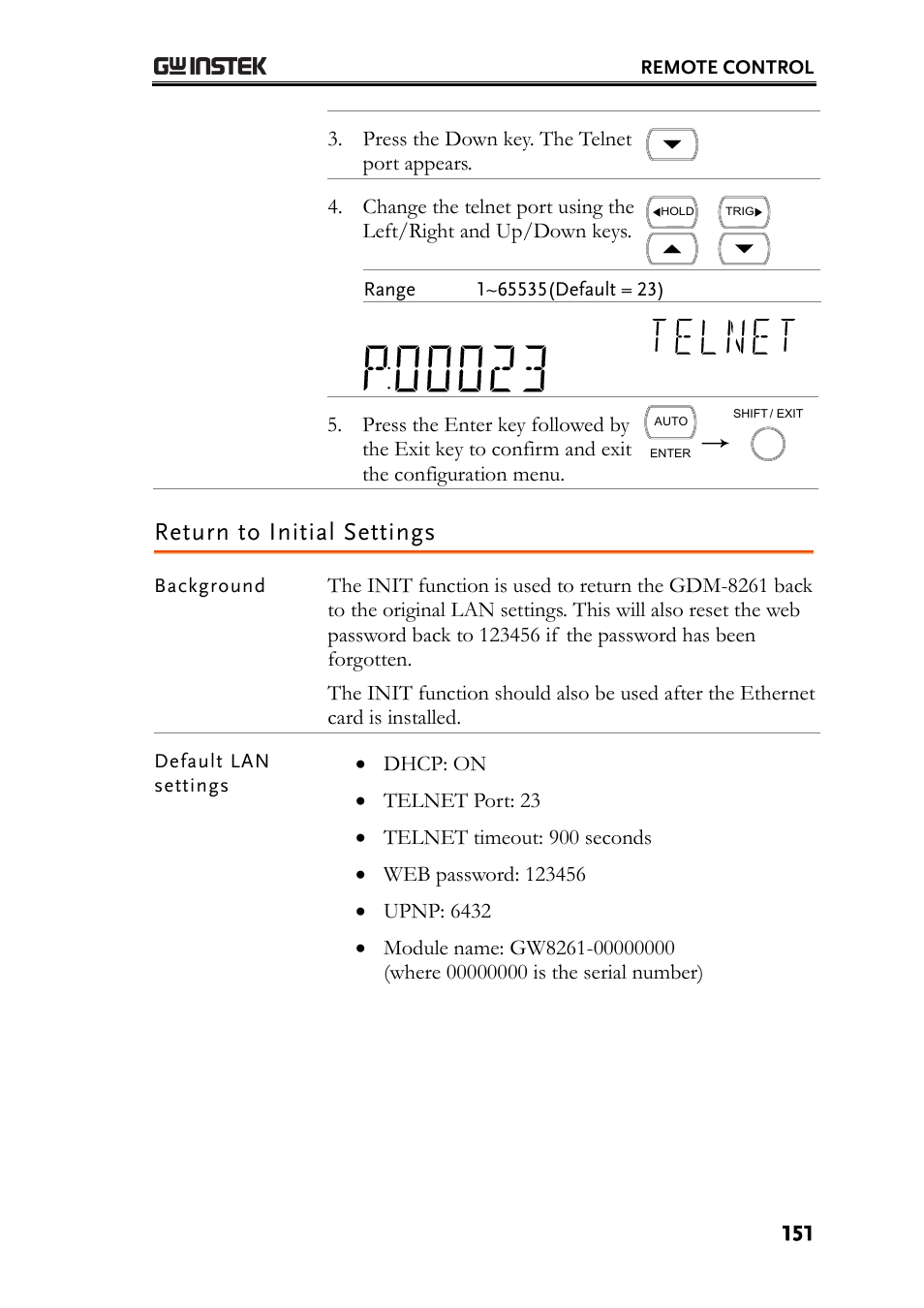 Return to initial settings | GW Instek GDM-8261 User Manual User Manual | Page 151 / 224