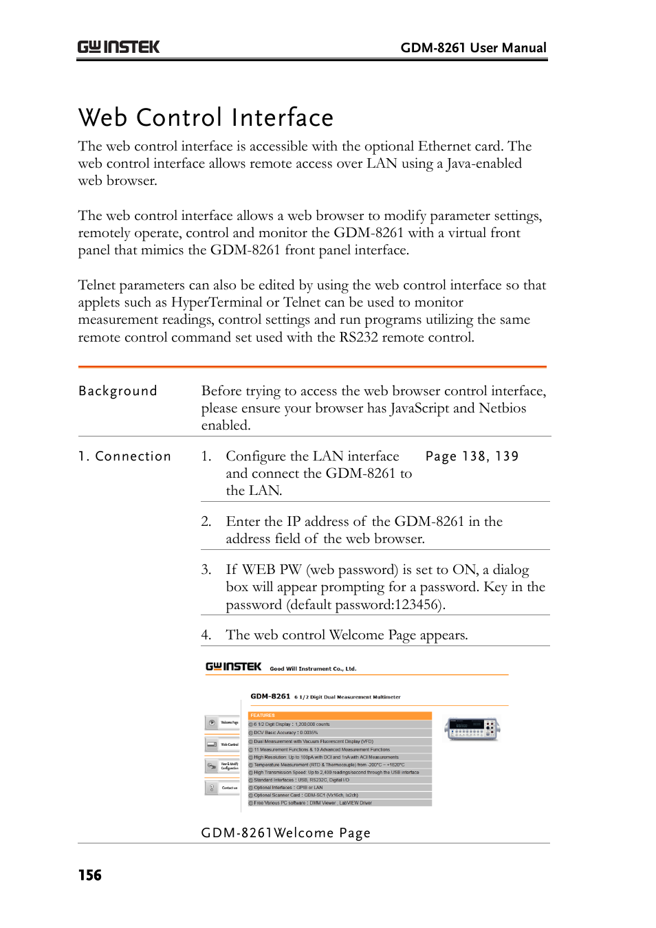 Web control interface, E 156 | GW Instek GDM-8261 User Manual User Manual | Page 156 / 224