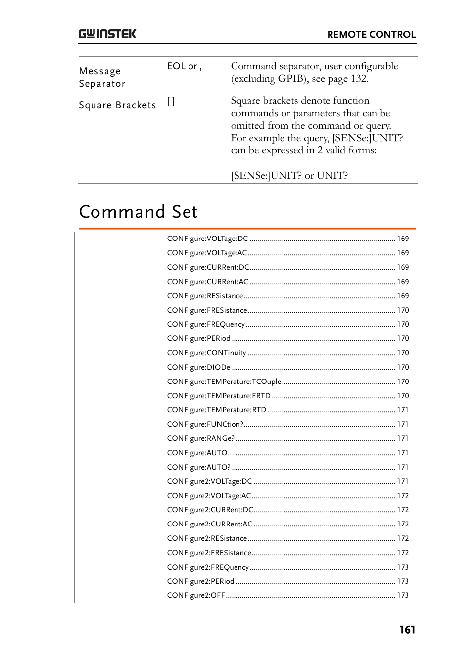 Command set | GW Instek GDM-8261 User Manual User Manual | Page 161 / 224