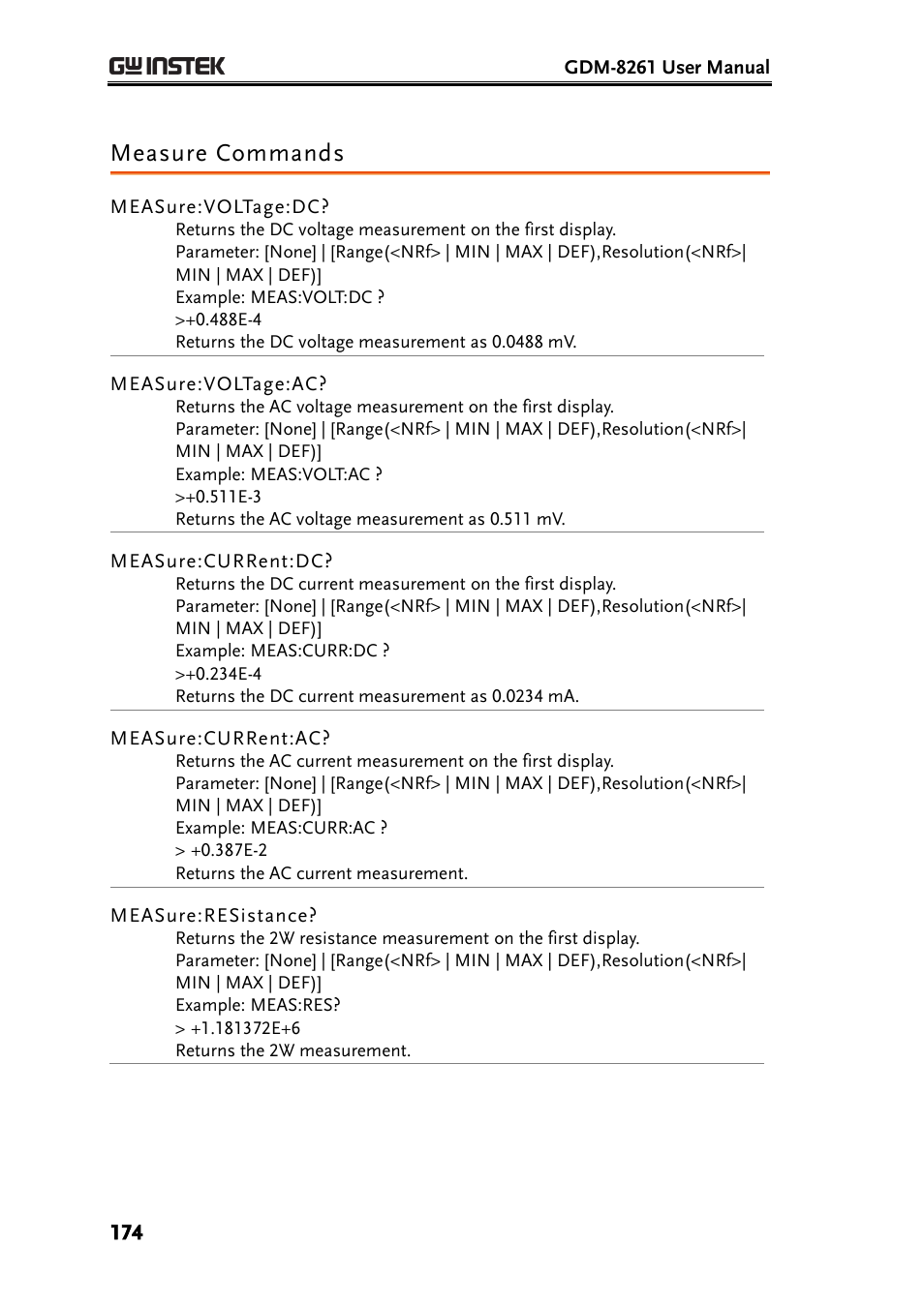 Measure commands | GW Instek GDM-8261 User Manual User Manual | Page 174 / 224