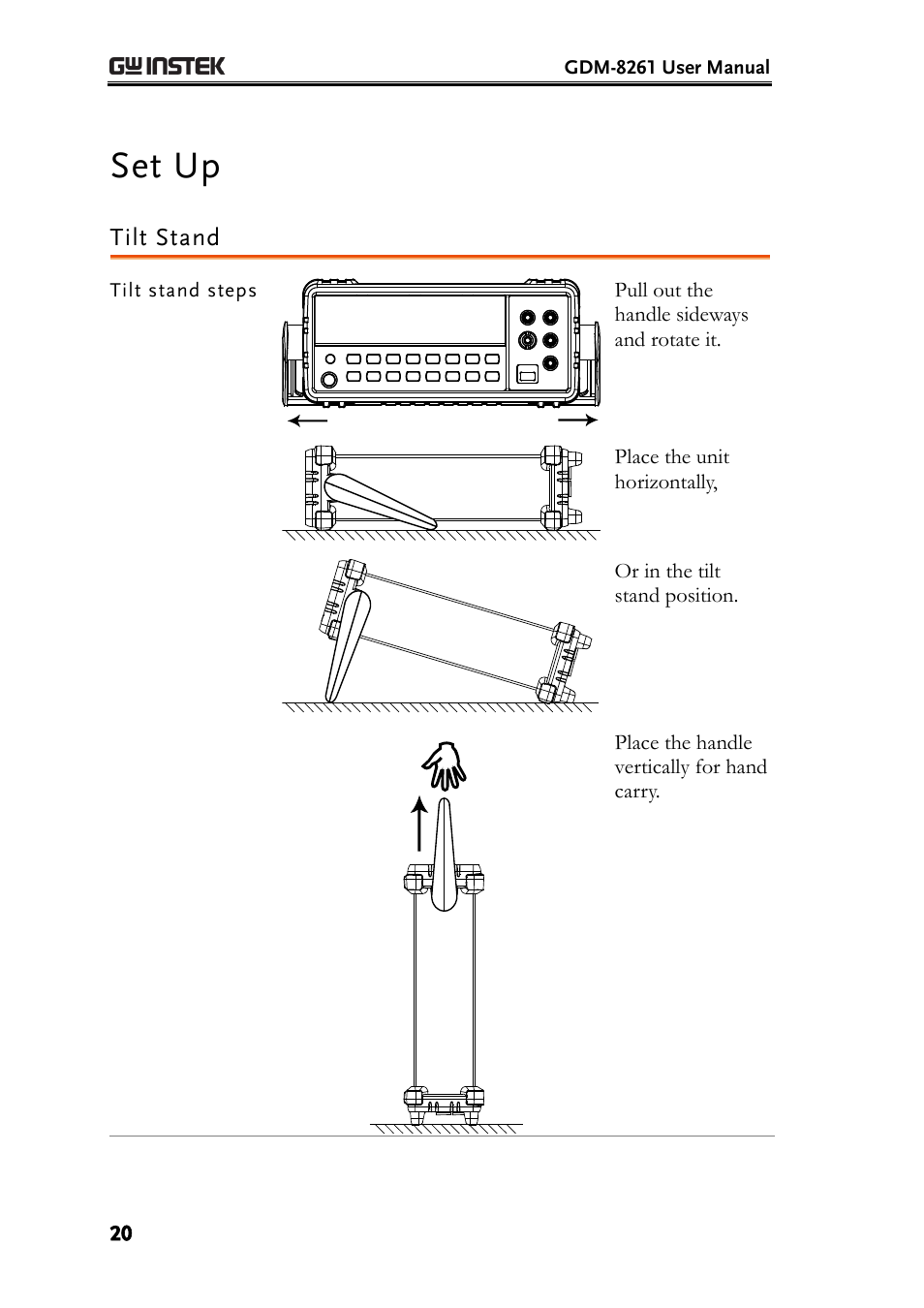 Set up, Tilt stand | GW Instek GDM-8261 User Manual User Manual | Page 20 / 224