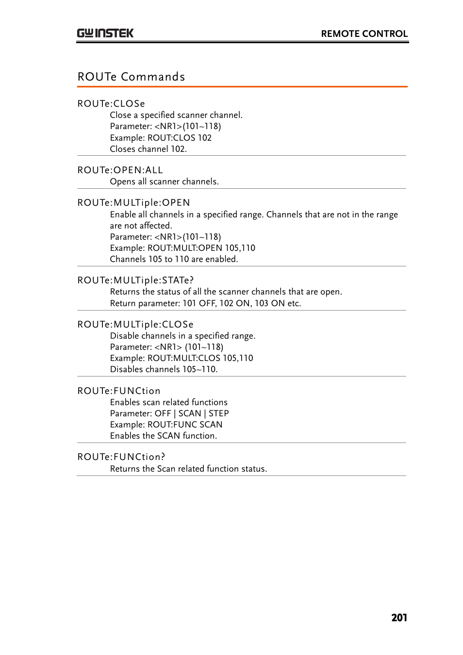 Route commands | GW Instek GDM-8261 User Manual User Manual | Page 201 / 224