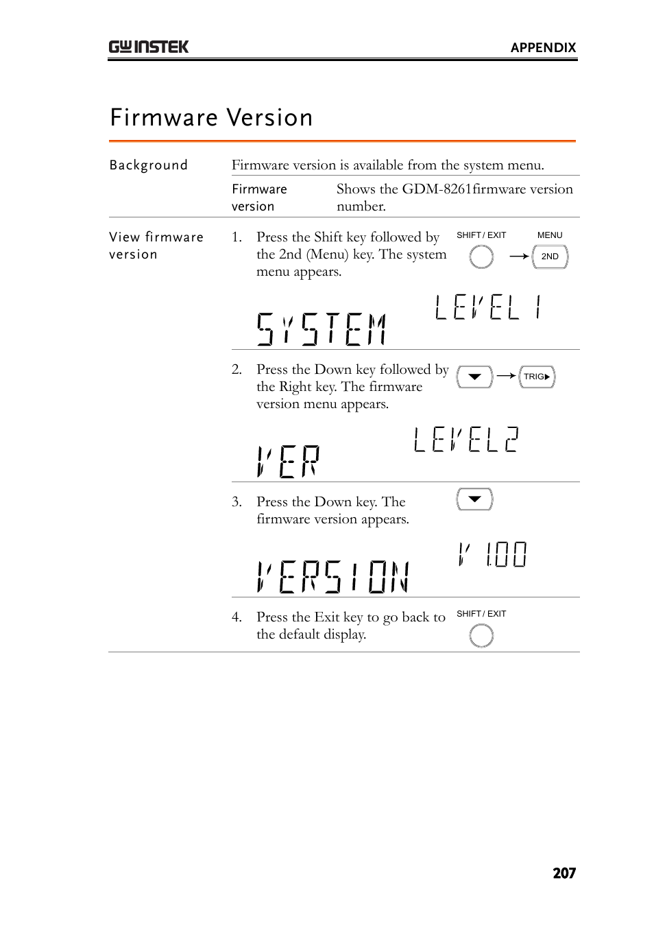Firmware version | GW Instek GDM-8261 User Manual User Manual | Page 207 / 224