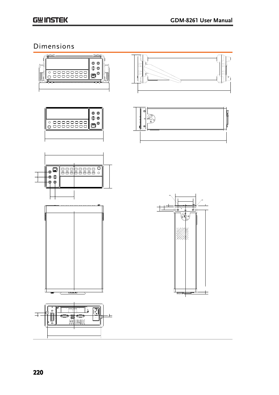 Dimensions, Gdm-8261 user manual | GW Instek GDM-8261 User Manual User Manual | Page 220 / 224