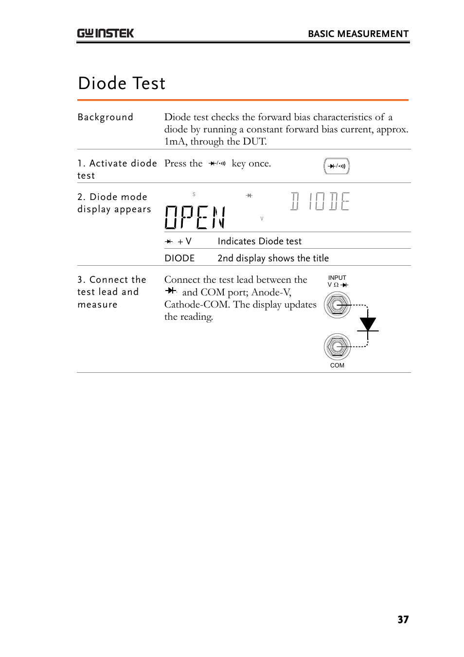 Diode test | GW Instek GDM-8261 User Manual User Manual | Page 37 / 224