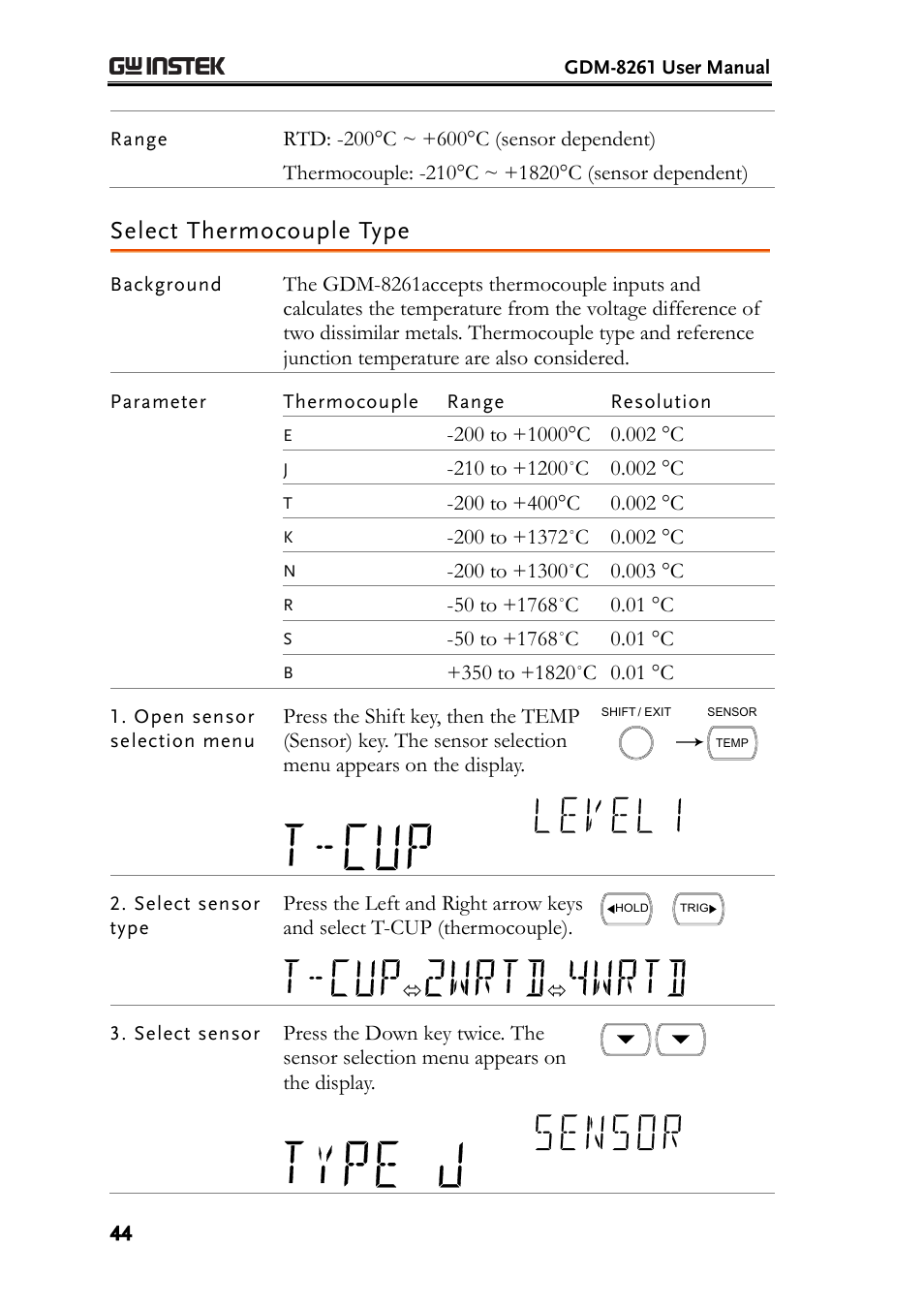 Select thermocouple type | GW Instek GDM-8261 User Manual User Manual | Page 44 / 224