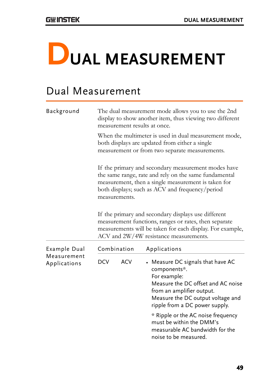 Dual measurement, Ual measurement | GW Instek GDM-8261 User Manual User Manual | Page 49 / 224