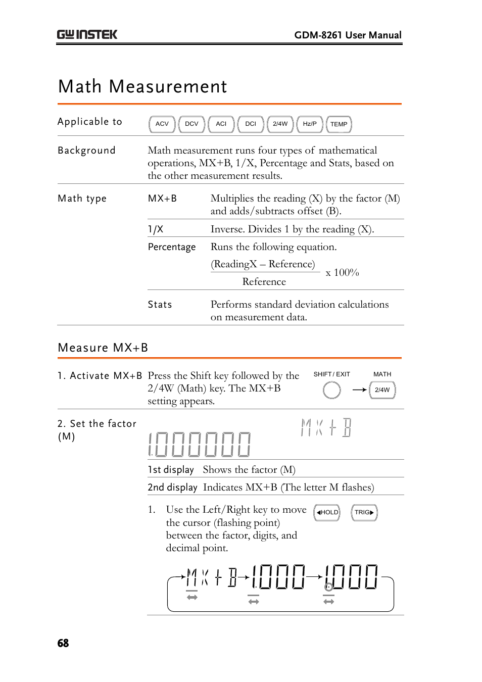 Math measurement, Measure mx+b | GW Instek GDM-8261 User Manual User Manual | Page 68 / 224