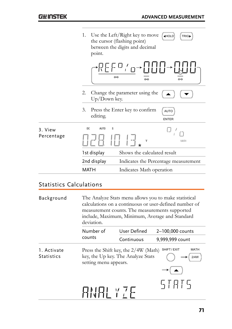 Statistics calculations | GW Instek GDM-8261 User Manual User Manual | Page 71 / 224