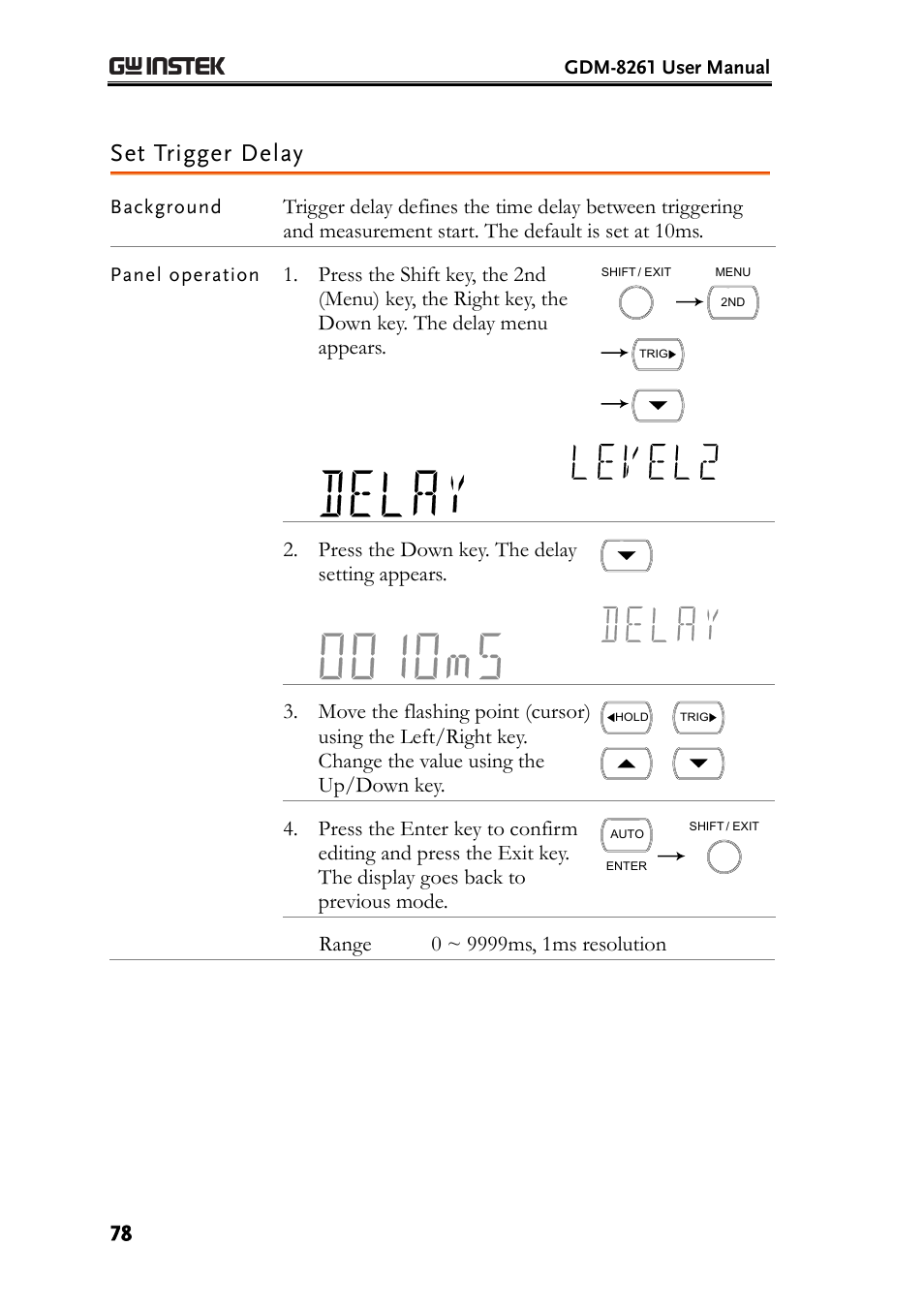 Set trigger delay | GW Instek GDM-8261 User Manual User Manual | Page 78 / 224