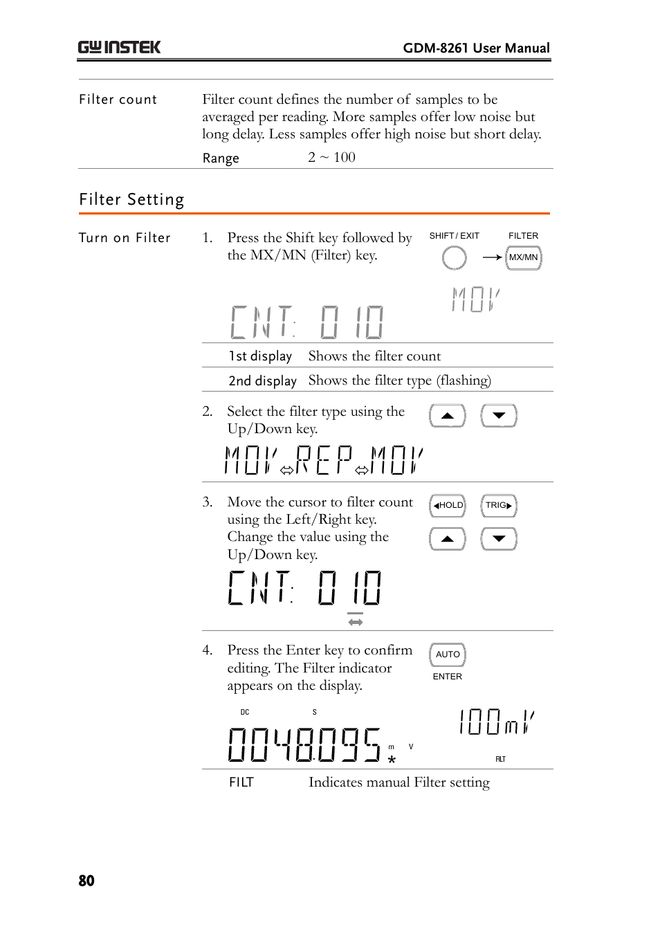 Filter setting | GW Instek GDM-8261 User Manual User Manual | Page 80 / 224