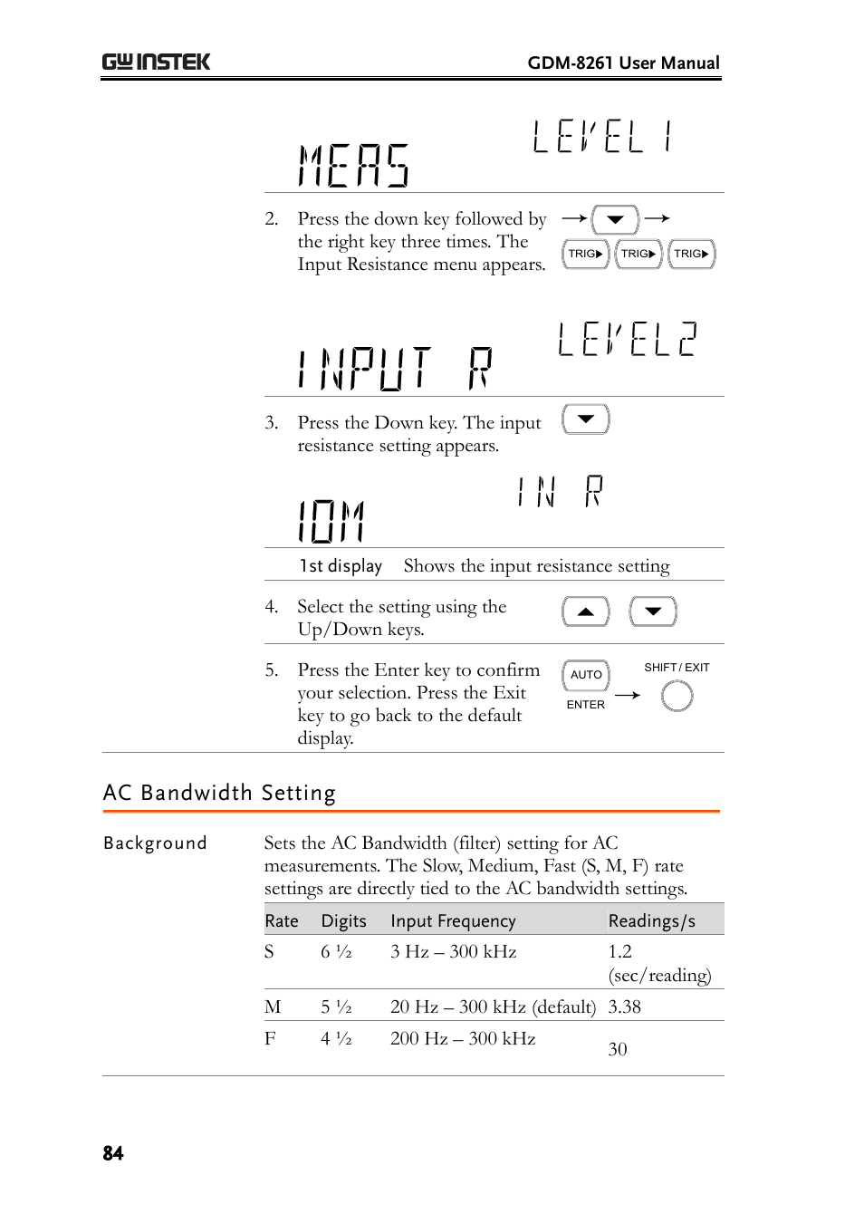 Ac bandwidth setting | GW Instek GDM-8261 User Manual User Manual | Page 84 / 224