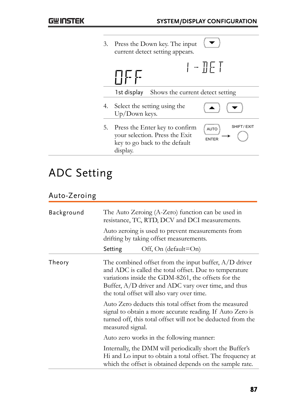 Adc setting, Auto-zeroing | GW Instek GDM-8261 User Manual User Manual | Page 87 / 224