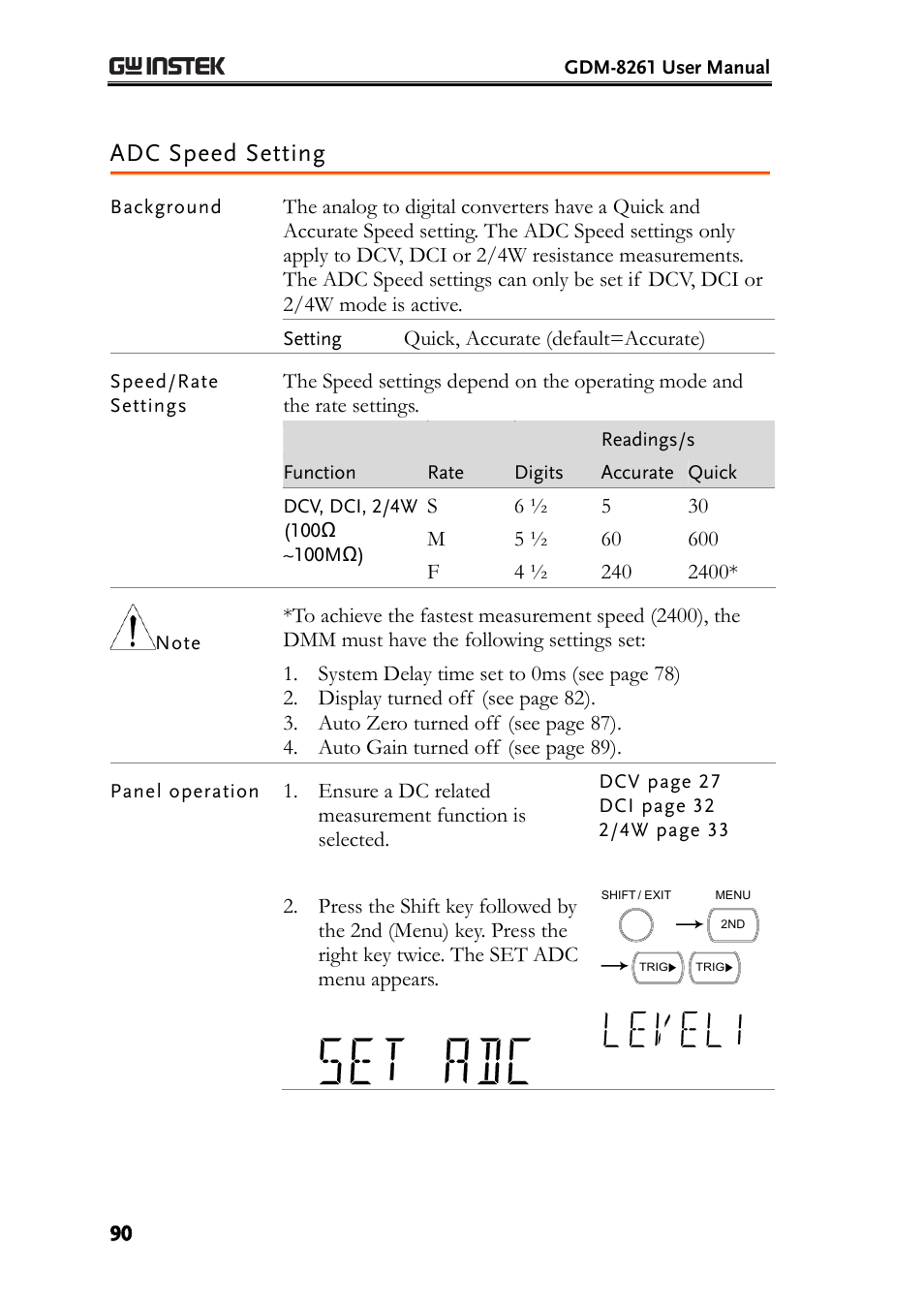 Adc speed setting | GW Instek GDM-8261 User Manual User Manual | Page 90 / 224