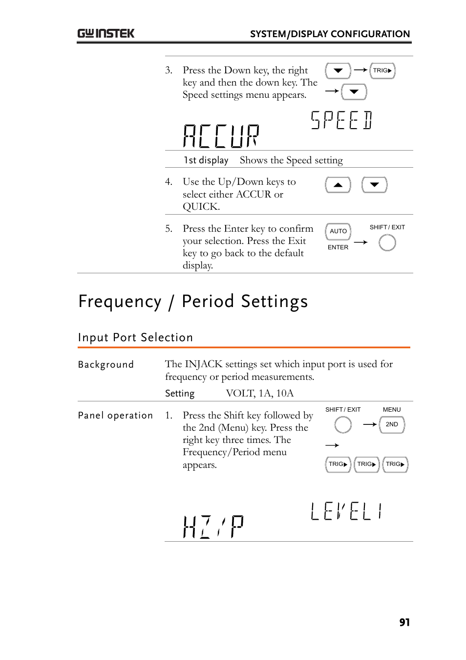 Frequency / period settings, Input port selection | GW Instek GDM-8261 User Manual User Manual | Page 91 / 224
