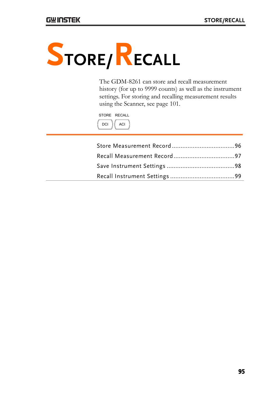 Store/recall, Tore, Ecall | GW Instek GDM-8261 User Manual User Manual | Page 95 / 224