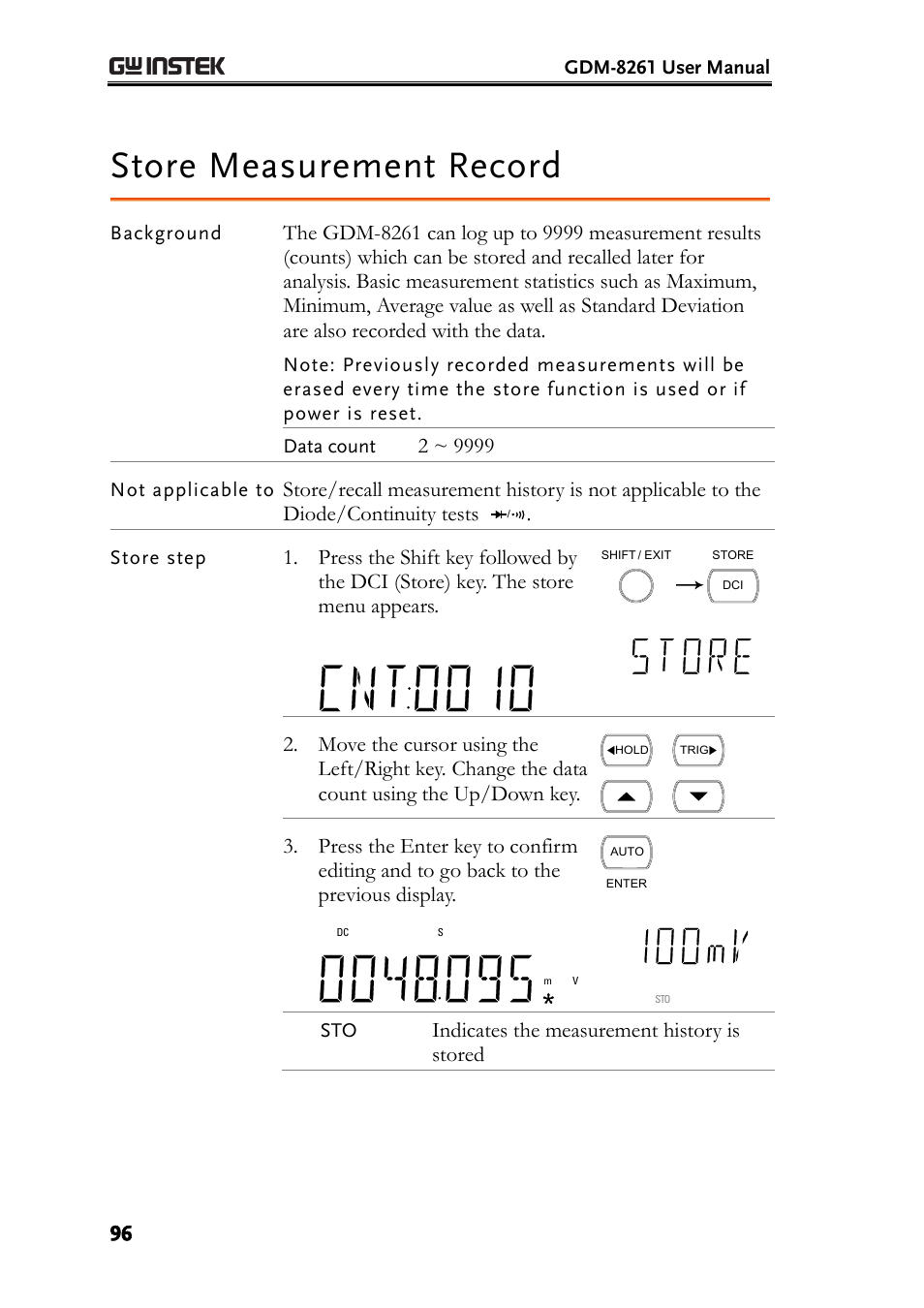 Store measurement record | GW Instek GDM-8261 User Manual User Manual | Page 96 / 224