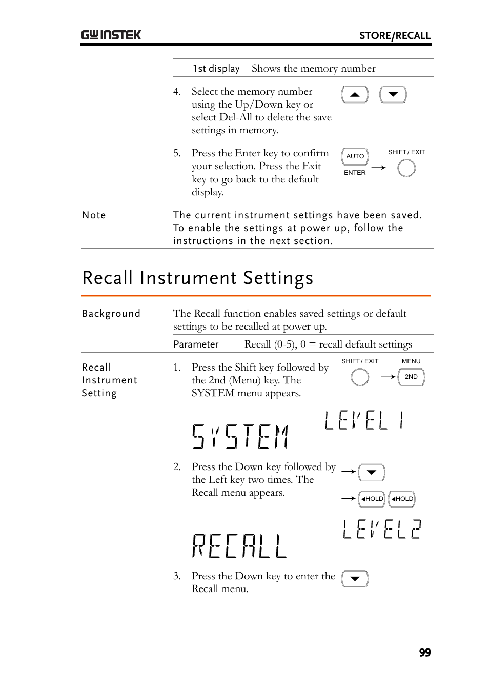 Recall instrument settings | GW Instek GDM-8261 User Manual User Manual | Page 99 / 224
