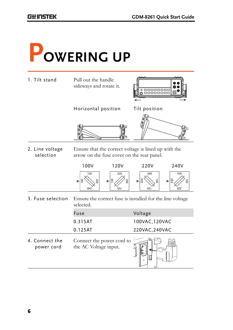 Owering up | GW Instek GDM-8261 Quick Start Guide User Manual | Page 6 / 14