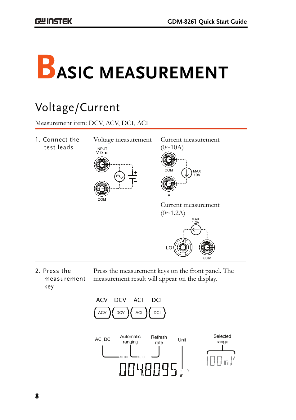 Asic measurement, Voltage/current | GW Instek GDM-8261 Quick Start Guide User Manual | Page 8 / 14