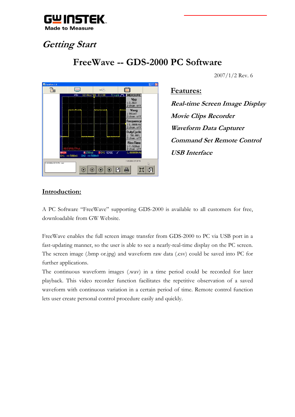 GW Instek GDS-2000 series Instruction guide for FreeWave software User Manual | 10 pages