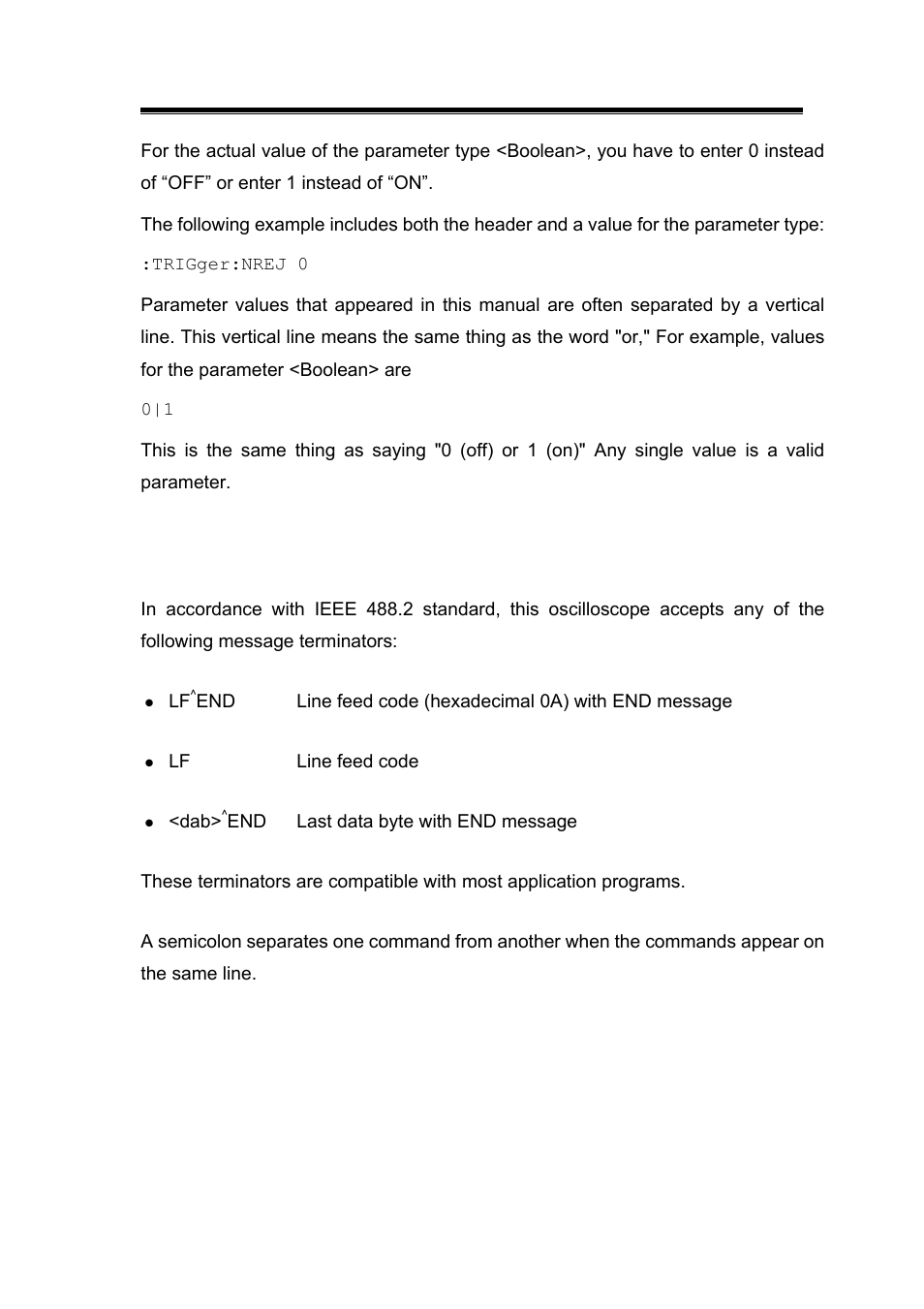 Message terminator and message separator | GW Instek GDS-2000 series Programming manual User Manual | Page 21 / 93