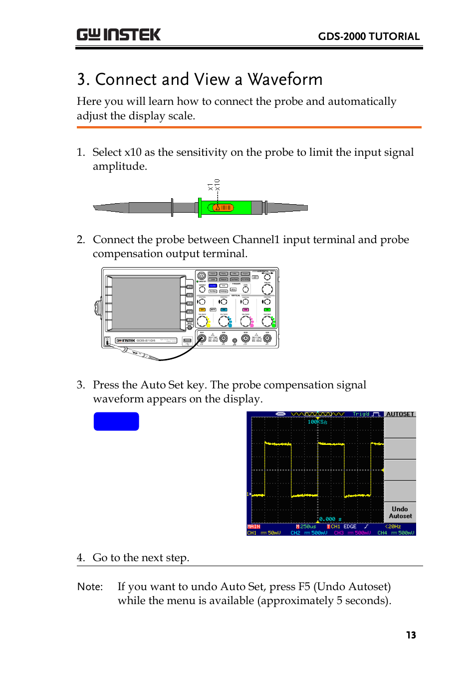 Connect and view a waveform | GW Instek GDS-2000 training manual User Manual | Page 13 / 46