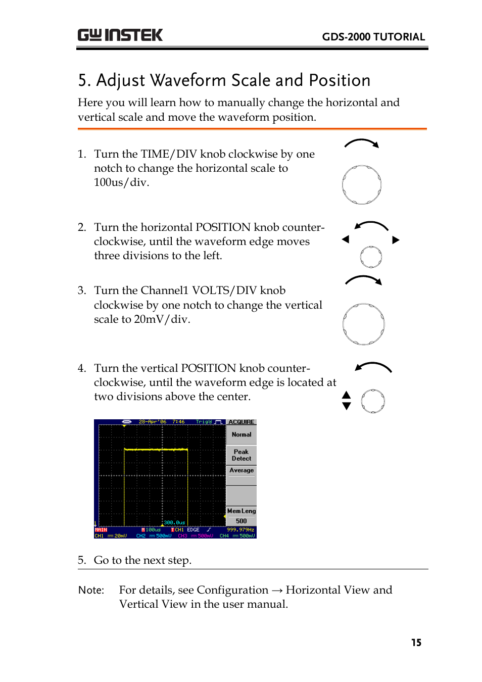 Adjust waveform scale and position | GW Instek GDS-2000 training manual User Manual | Page 15 / 46
