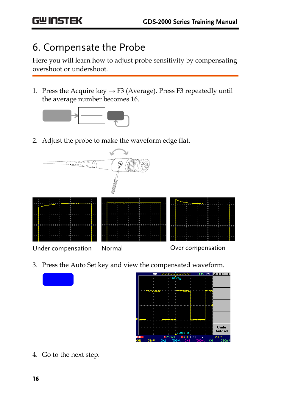 Compensate the probe | GW Instek GDS-2000 training manual User Manual | Page 16 / 46