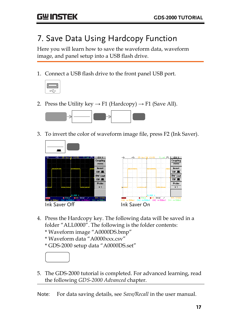 Save data using hardcopy function | GW Instek GDS-2000 training manual User Manual | Page 17 / 46