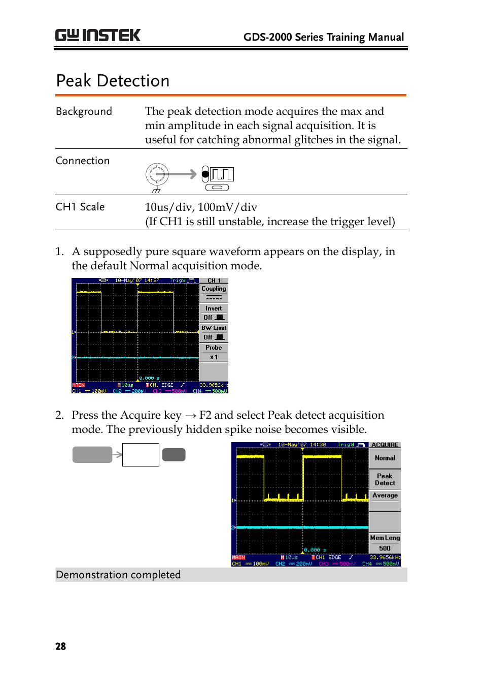 Peak detection | GW Instek GDS-2000 training manual User Manual | Page 28 / 46