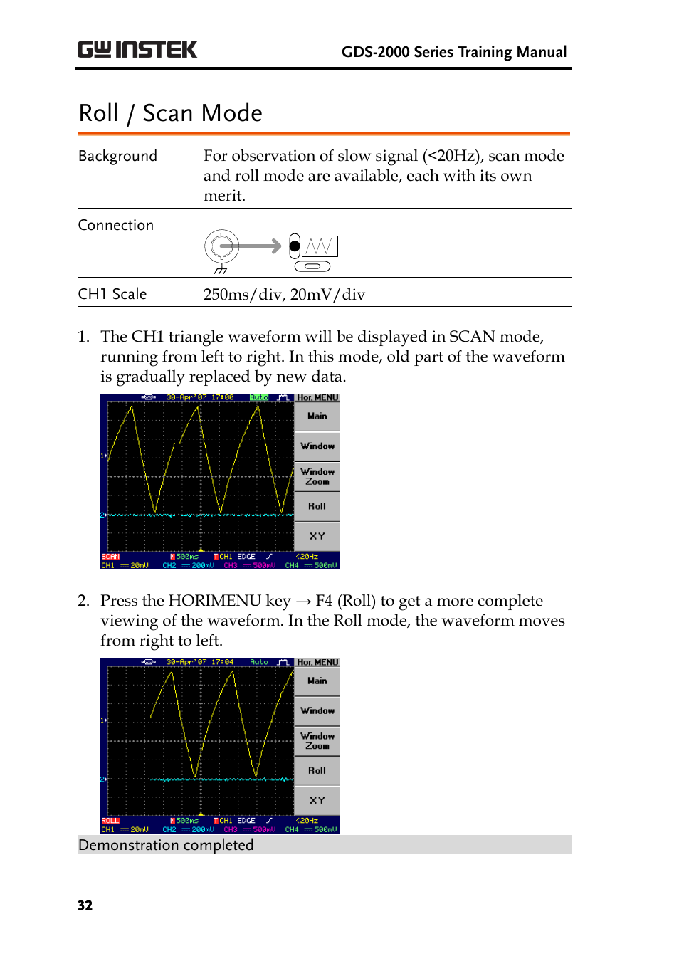 Roll / scan mode | GW Instek GDS-2000 training manual User Manual | Page 32 / 46