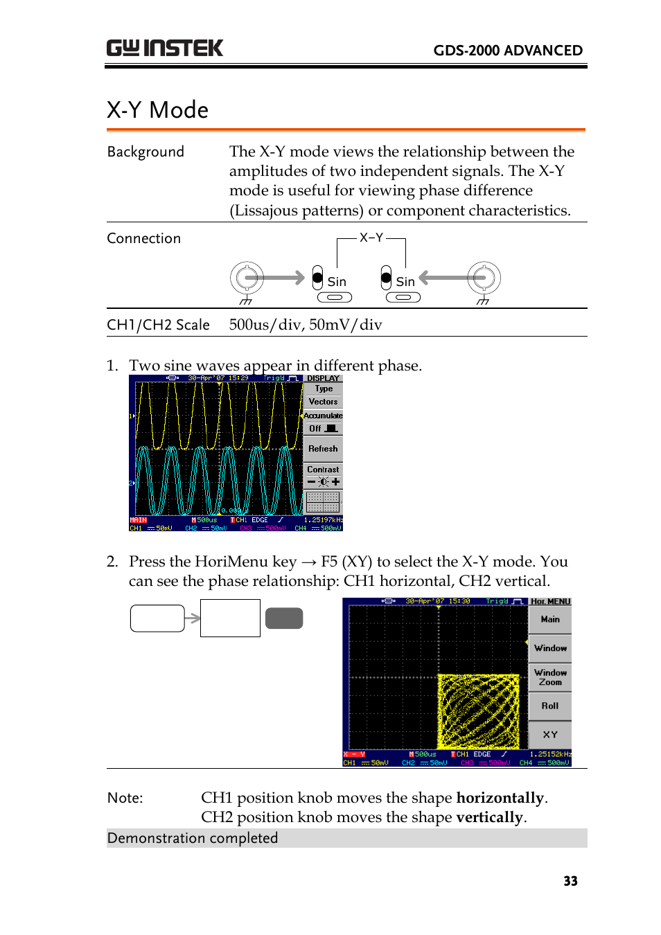 X-y mode | GW Instek GDS-2000 training manual User Manual | Page 33 / 46