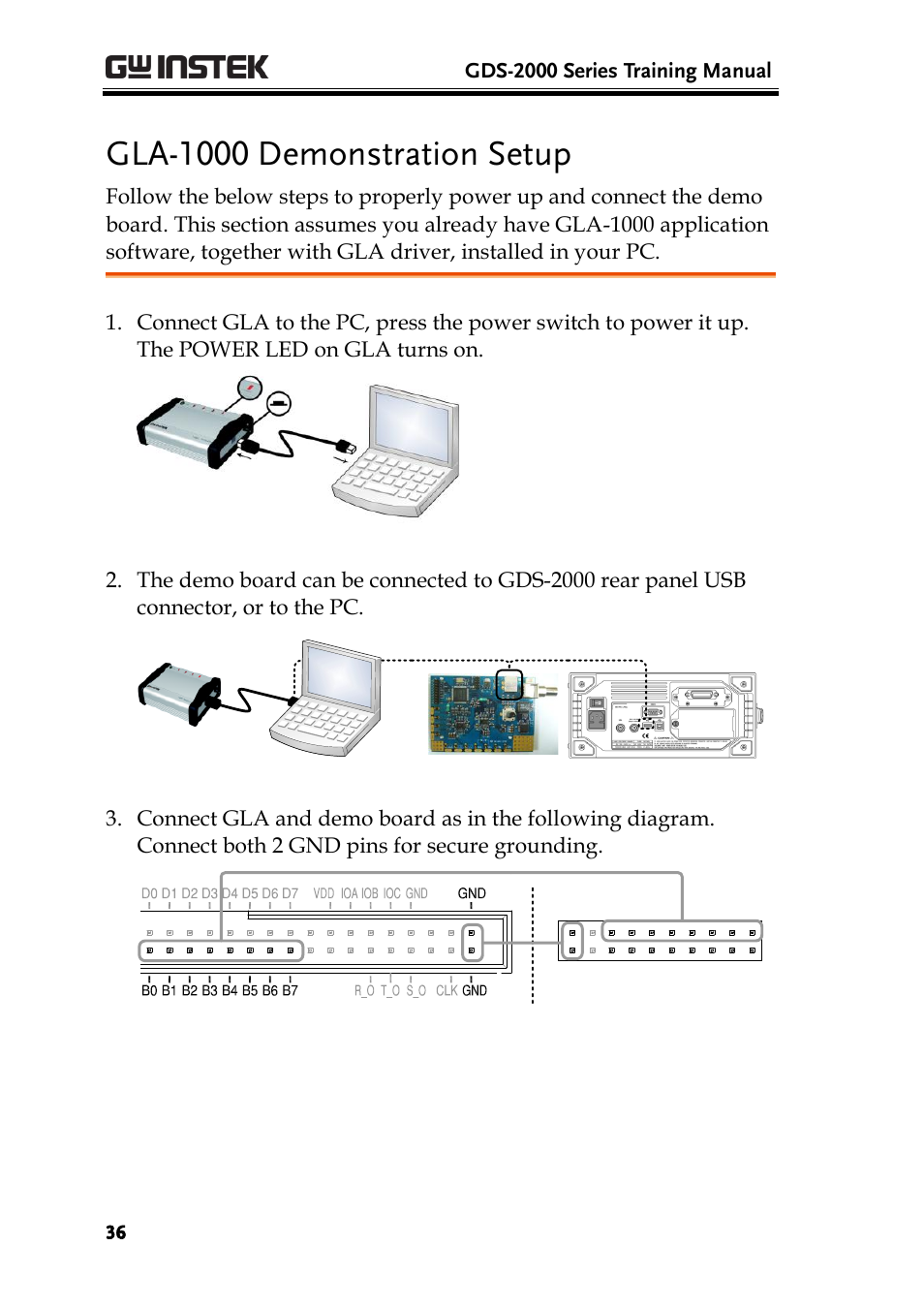 Gla-1000 demonstration setup, Gds-2000 series training manual | GW Instek GDS-2000 training manual User Manual | Page 36 / 46