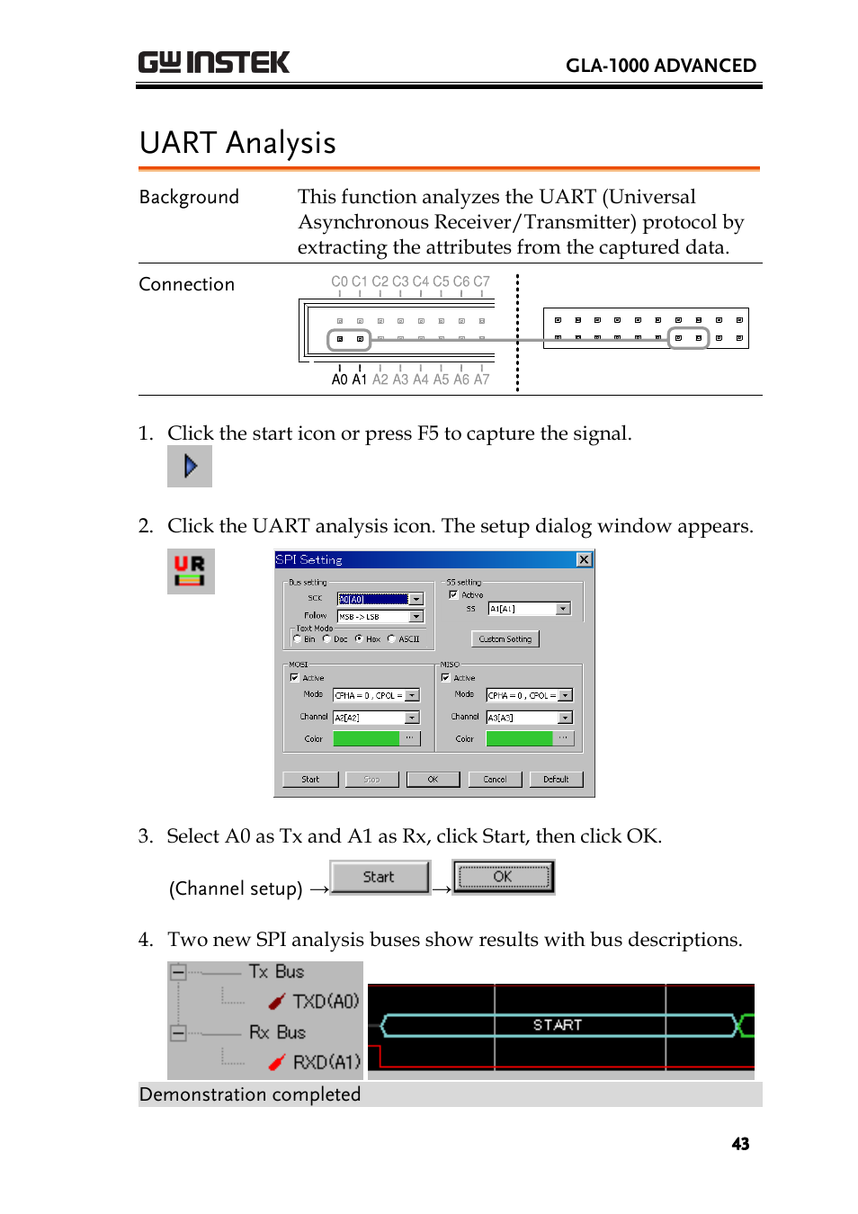 Uart analysis, Gla-1000 advanced | GW Instek GDS-2000 training manual User Manual | Page 43 / 46