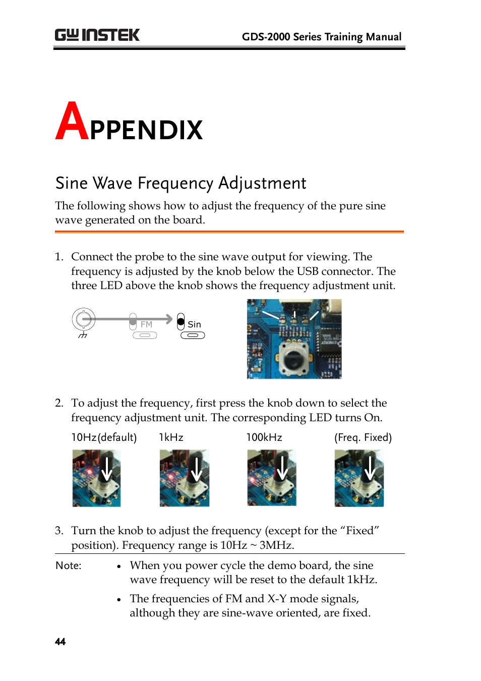 Appendix, Sine wave frequency adjustment, Ppendix | GW Instek GDS-2000 training manual User Manual | Page 44 / 46