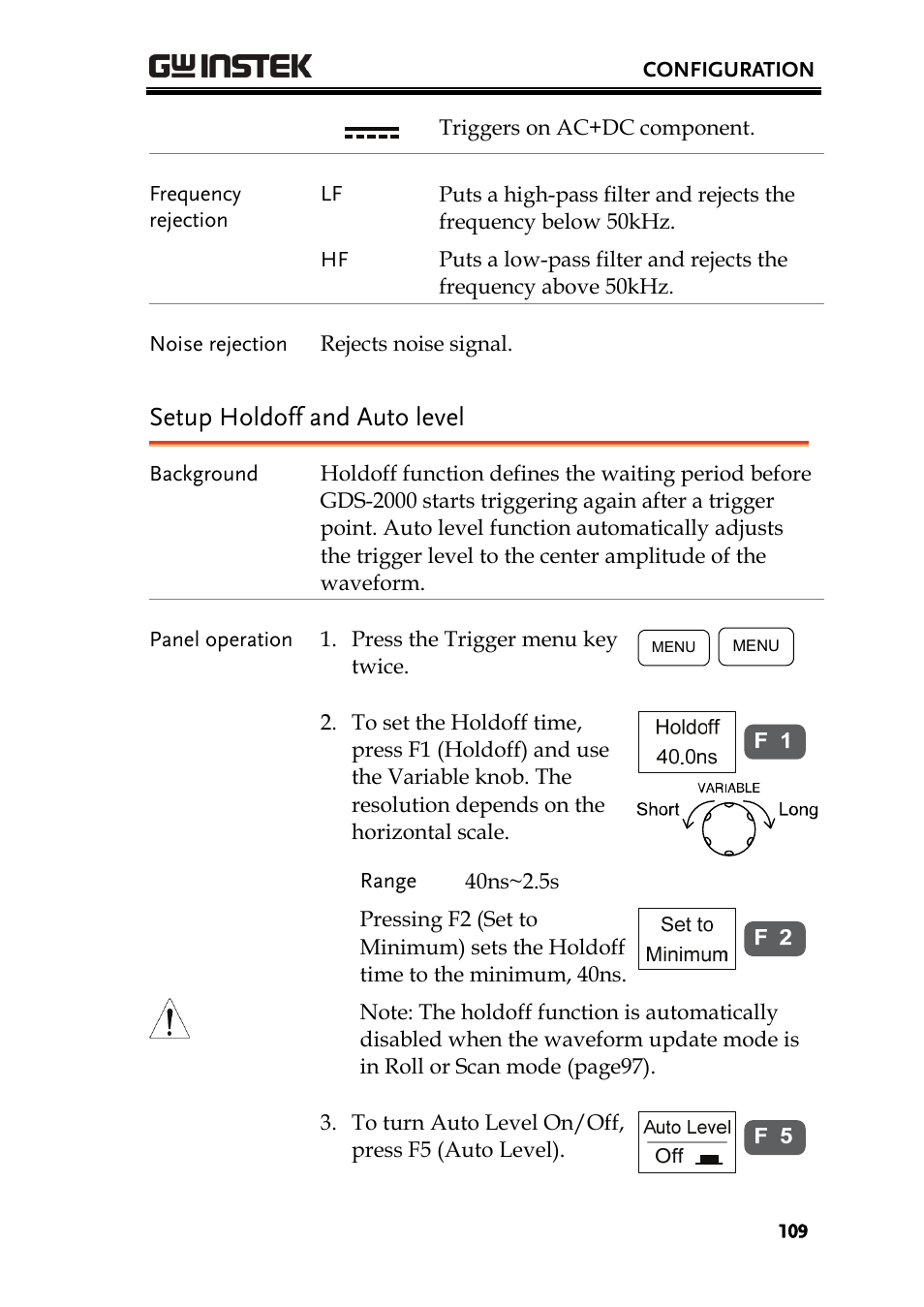 Setup holdoff and auto level | GW Instek GDS-2000 series Uer manual User Manual | Page 109 / 174