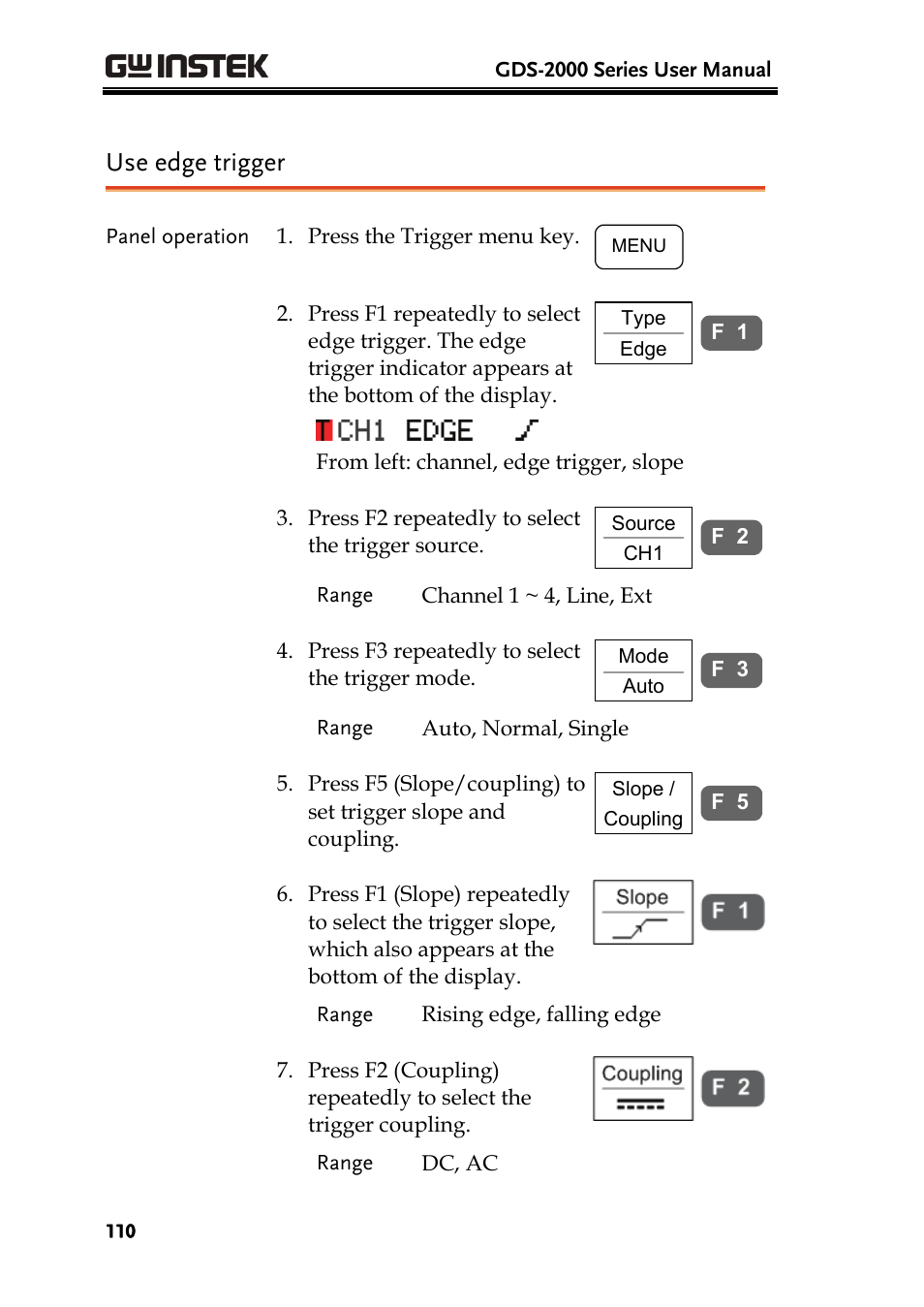 Use edge trigger | GW Instek GDS-2000 series Uer manual User Manual | Page 110 / 174