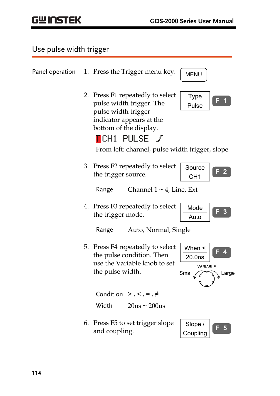 Use pulse width trigger | GW Instek GDS-2000 series Uer manual User Manual | Page 114 / 174