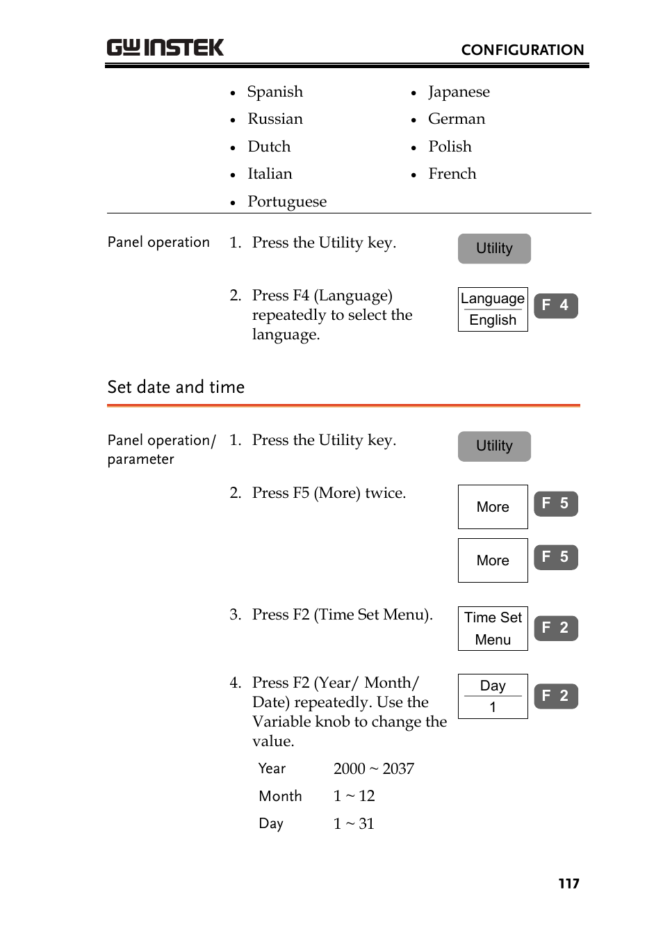 Set date and time | GW Instek GDS-2000 series Uer manual User Manual | Page 117 / 174